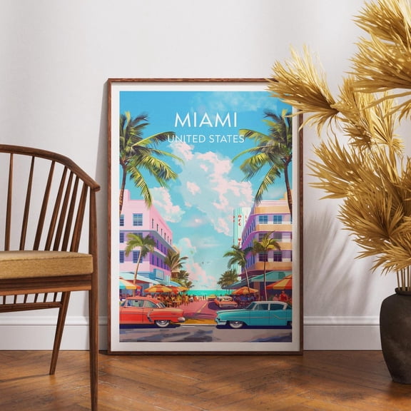 Miami Florida United States Travel Wall Art Unframed Paper Poster 8x10in
