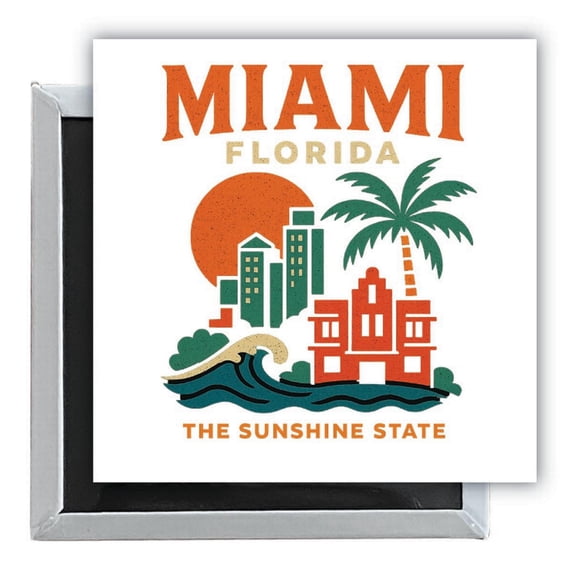 Miami Florida Vintage Design Souvenir 2.5 x 2.5-Inch Fridge Magnet