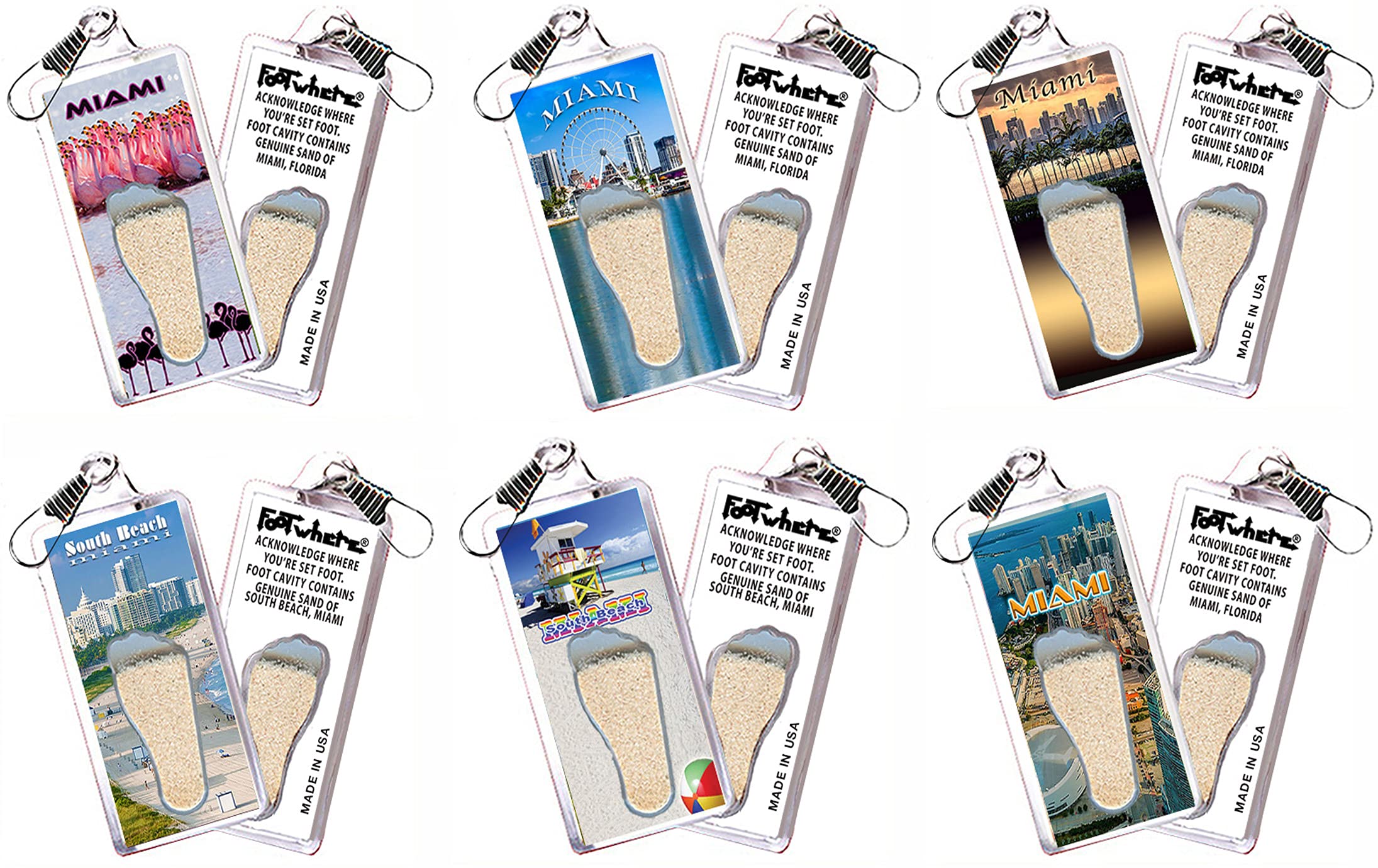 Miami FootWhere® Souvenir Lanyards. (MSB300 - Assorted) 6 Piece Set.