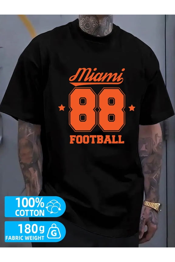 Miami Football 88 for men black Hip-hop street style Basic Unisex Shirt Crewneck tshirts Vintage Unisex Shirt Graphic tshirts Classic Unisex Shirt Graphic tshirts