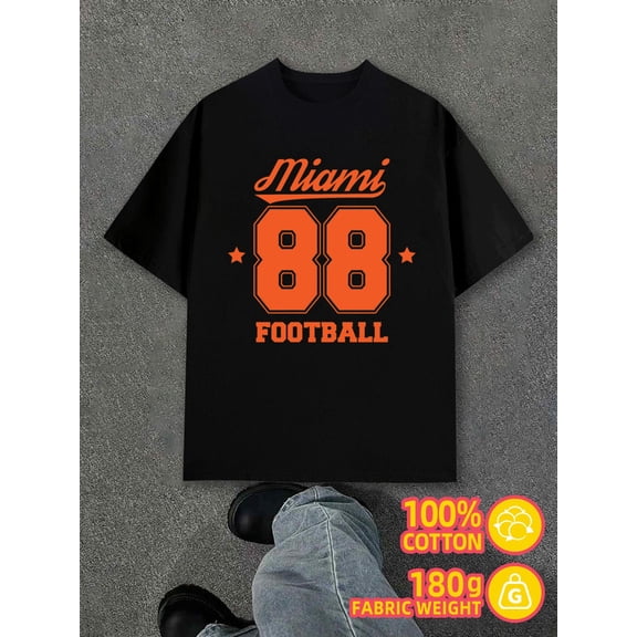 Miami Football 88 men's black 180G 100% Cotton Regular fit,casual wear for all seasons,ideal for gifts Retro Unisex Shirt Short Sleeve tshirts Trendy Unisex Shirt Crewneck tshirts
