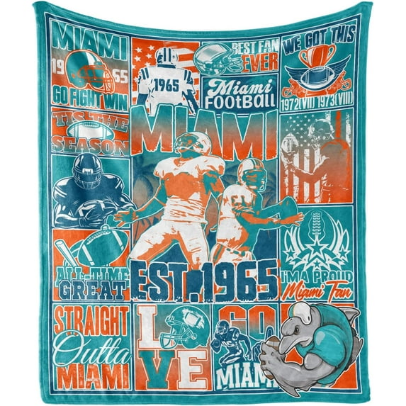 Miami Football Blanket Gifts, Football Style Throw Blanket for Football Fans, Super Soft Cozy Football Flannel Blanket for Bedroom Living Room 60"x50"
