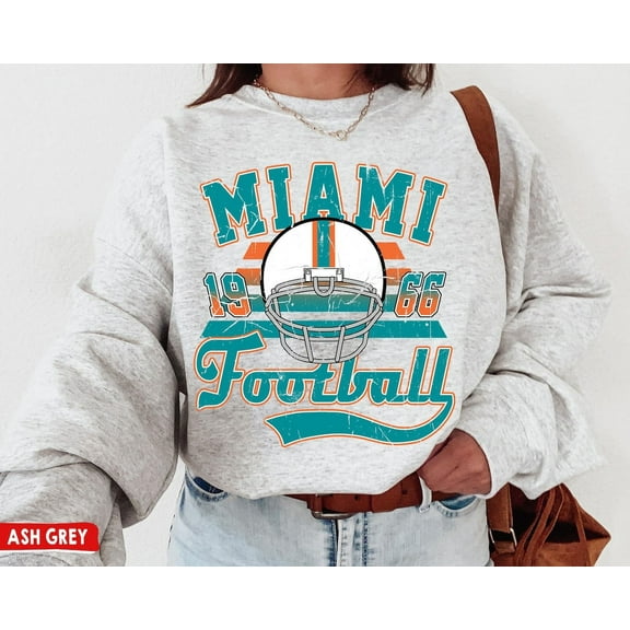 Miami Football Crewneck Sweatshirt, Vintage Dolphins Sweatshirt, Miami Game Day Shirt, Dolphins Gifts, Ash Grey Color, Size L