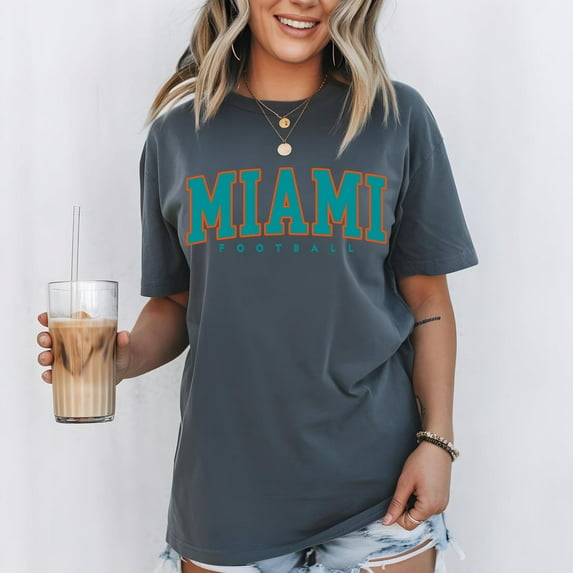 Miami Football Sport Fan Tee, Team Spirit Shirt, Trending T Shirts, Dolphins Tee,Charcoal Color,Size M