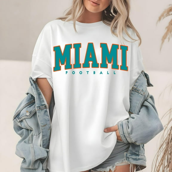 Miami Football Sport Fan Tee, Team Spirit Shirt, Trending T Shirts, Dolphins Tee,White Color,Size 3XL