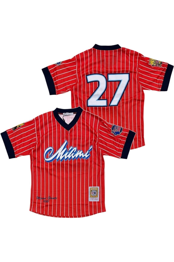 Miami Giants Men's Headgear Classics Negro Baseball League Batting Practice Jersey (Small, Red)