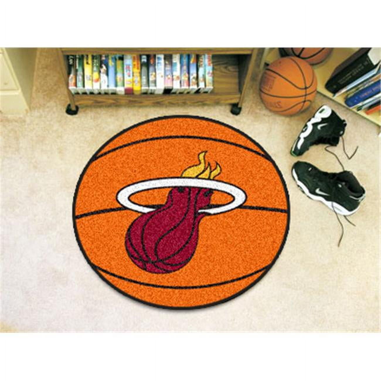 Miami Heat 27 Inch Area Rug Floor Mat, Nylon, Anti-Skid Backing, Basketball Shaped