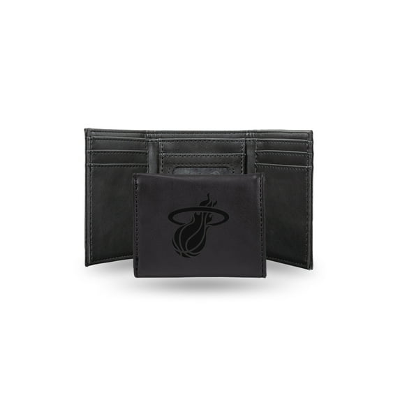 Miami Heat Black Laser Engraved Tri-Fold Wallet - Men's Accessory
