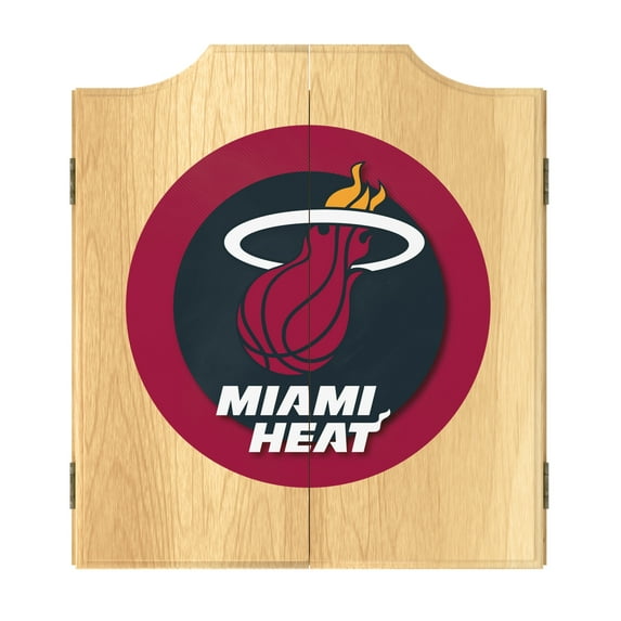 Miami Heat Logo Dart Board Cabinet Set with 6 Steel Tip Darts