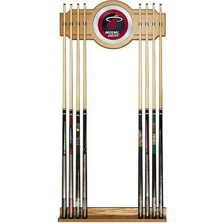 Miami Heat NBA Stained Wood Cue Rack with Mirror - Red, Yellow, Black