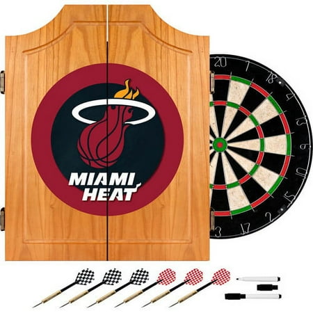 Miami Heat NBA Dart Cabinet Set with Darts and Board Board - Red, Yellow, Black