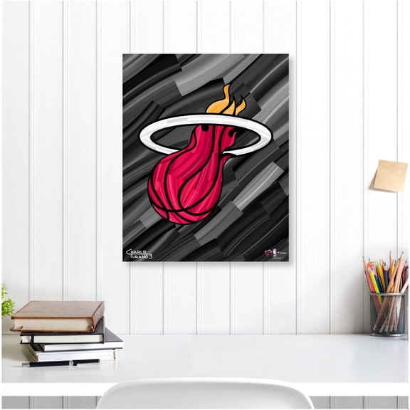 Miami Heat Stretched 16" x 20" Embellished Canvas Giclee Print - Art by Charlie Turano III