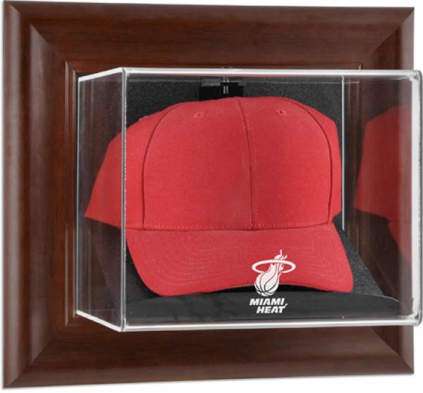 Miami Heat Team Logo Brown Framed Wall-Mounted Cap Case