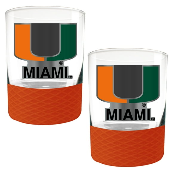 Miami Hurricanes 2-Pack 14oz. Rocks Glass Set with Silcone Grip