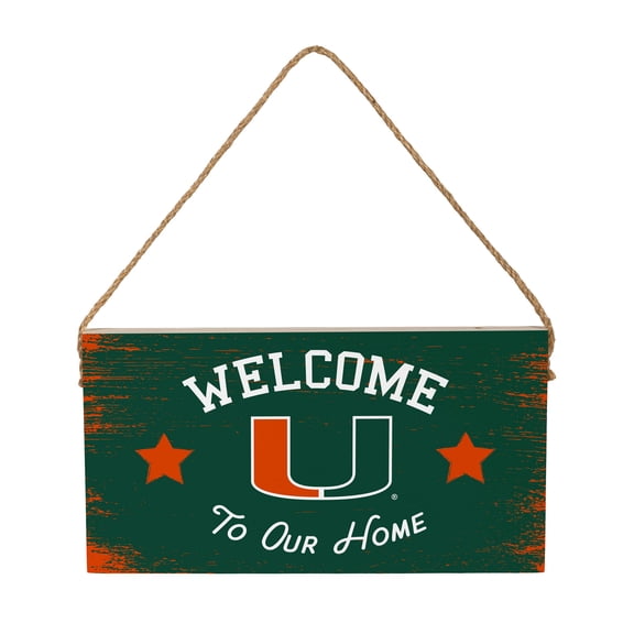 Miami Hurricanes 6" x 11" Welcome Home Wood Wall Sign with Rope Hanger