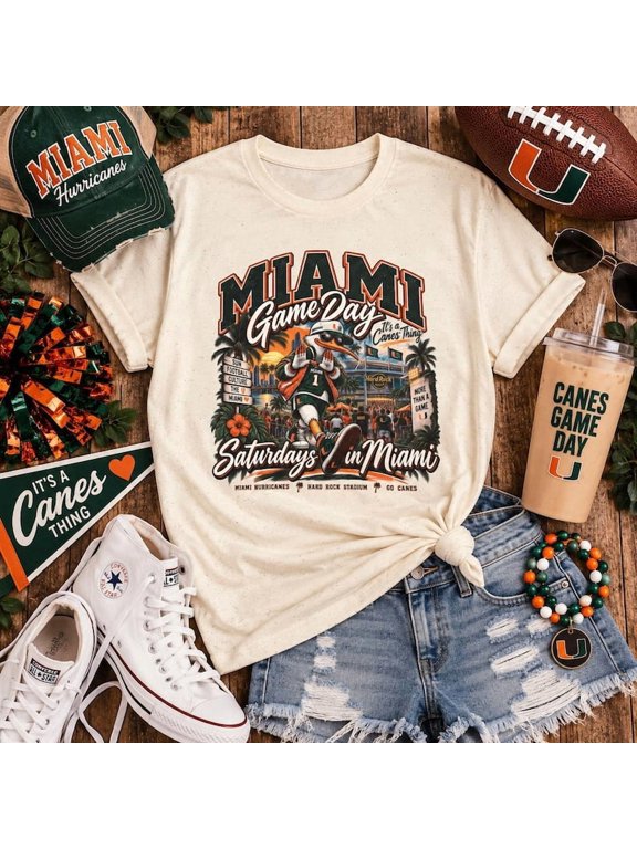 Miami Hurricanes Football T-Shirt, Vintage Saturdays in Miami Game Day Tee, Size S-4XL