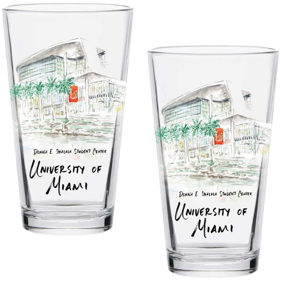 Miami Hurricanes Laura Wilcox Watercolors 16oz Pint Glass 2-Pack