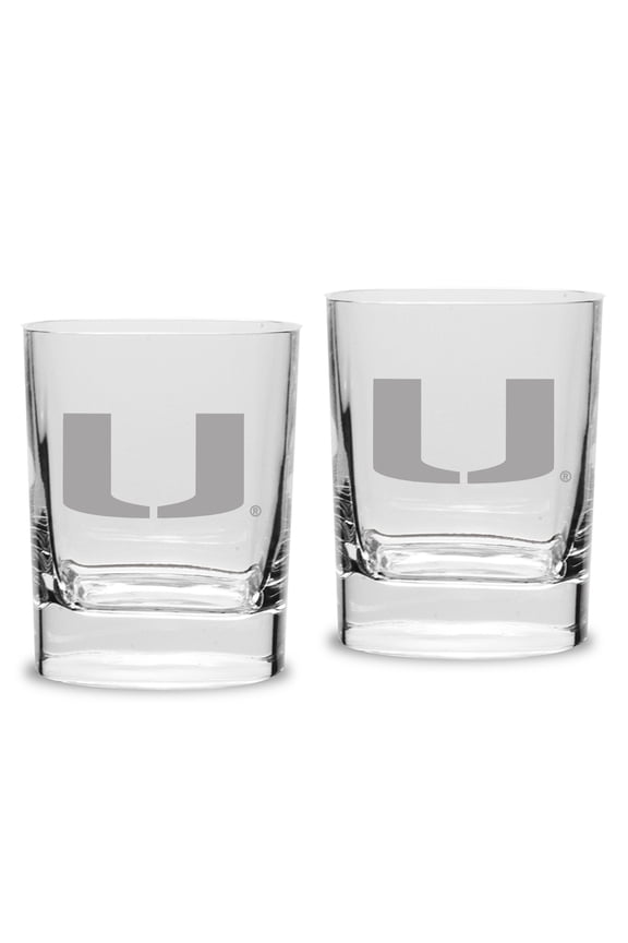 Miami Hurricanes Set of 2 Square Double Old Fashioned Glasses