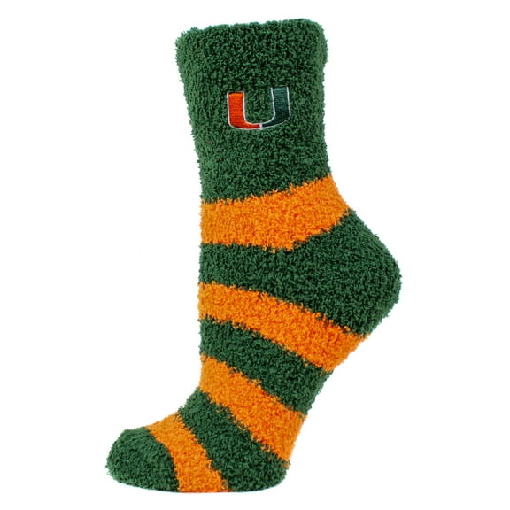 Miami Hurricanes Striped Fuzzy Sock - Donegal Bay - Unisex - One Size - Ankle