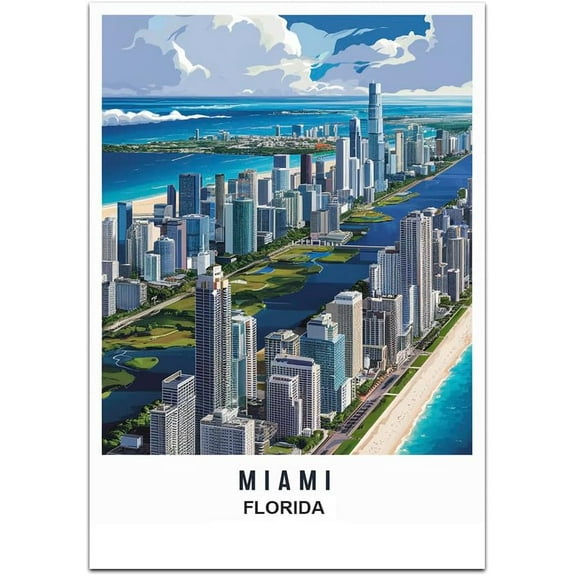 Miami Map Retro Style Travel Canvas, Miami Map Vintage Rustic Canvas Print, Home Office Wall Decoration, Miami Map Country Canvas Canvas mAIwMP
