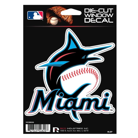 Miami Marlins 5 Inch Vinyl Die Cut Decal Sticker, Primary Logo, Full Adhesive Backing, Peel & Stick, Officially Licensed, Made in the USA
