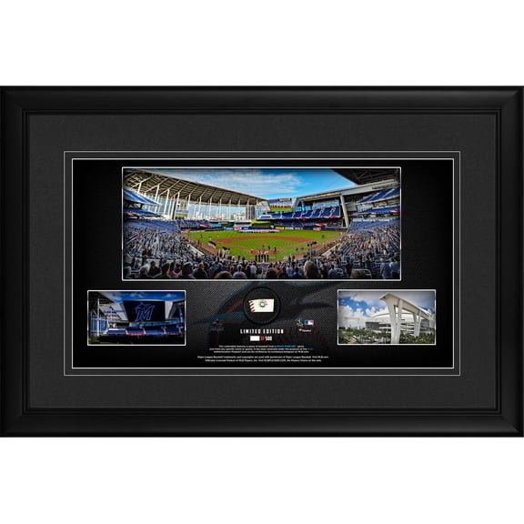 Miami Marlins Framed 10" x 18" Stadium Panoramic Collage with a Piece of Game-Used Baseball - Limited Edition of 500 - Fanatics Authentic Certified