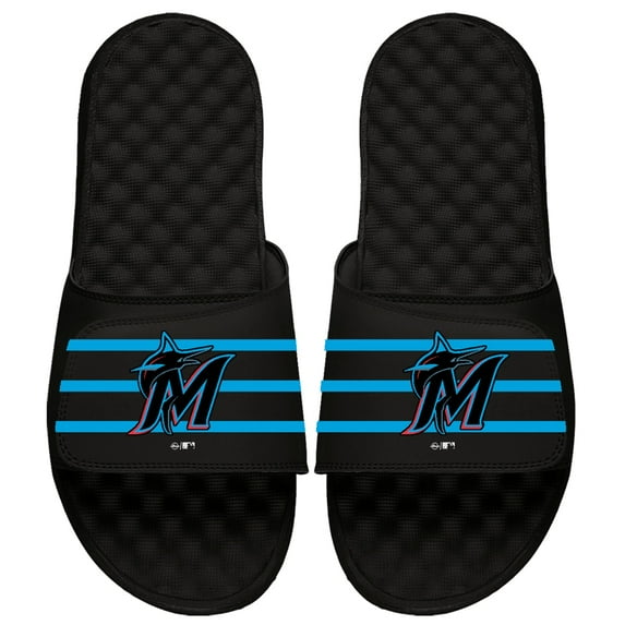 Miami Marlins ISlide MLB Stripe Slide Sandals - Black