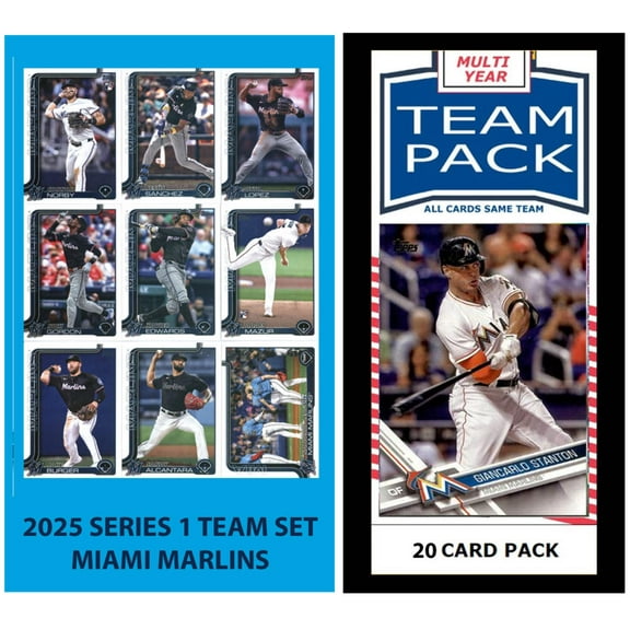 Marlins Multiyear 20 Card Pack Stanton + 2025 Topps Series 1 Team Set