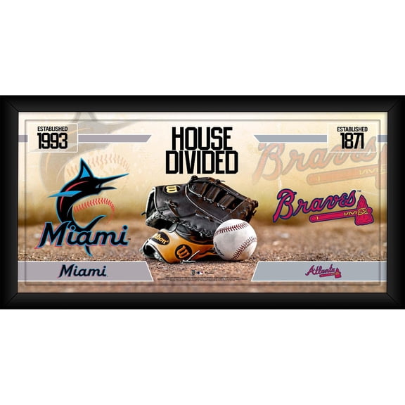 Miami Marlins vs. Atlanta Braves Framed 10" x 20" House Divided Baseball Collage