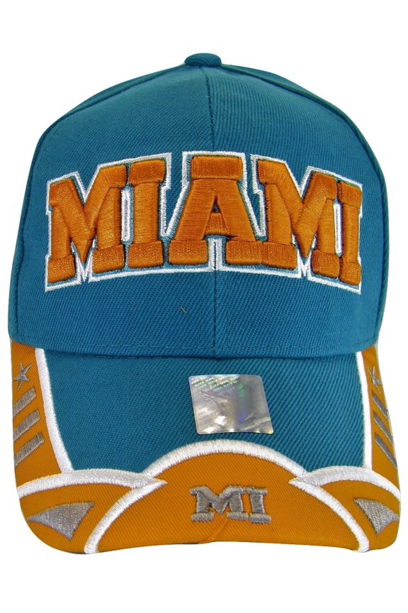 Miami Men's Small Star & Dashes 2-Tone Adjustable Baseball Cap (Aqua/Orange)