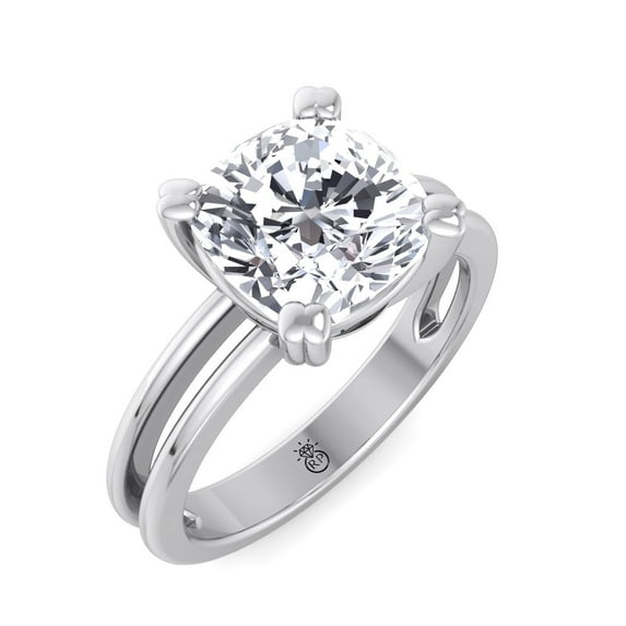 Miami - Moissanite Cushion Cut Lab Diamond Solitaire Engagement Ring With Double Band
