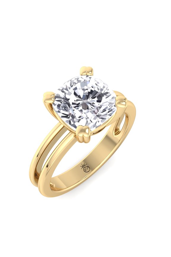 Miami - Moissanite Cushion Cut Lab Diamond Solitaire Engagement Ring With Double Band