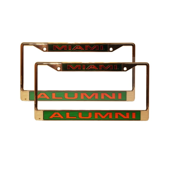 Miami NCAA Hurricanes Alumni Chrome Metal Laser Cut (Set of 2) License Plate Frames