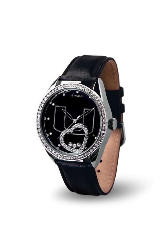 Miami NCAA Hurricanes Ladies / Women's Watch With Team Logo Inlay & Floating Crystal Heart