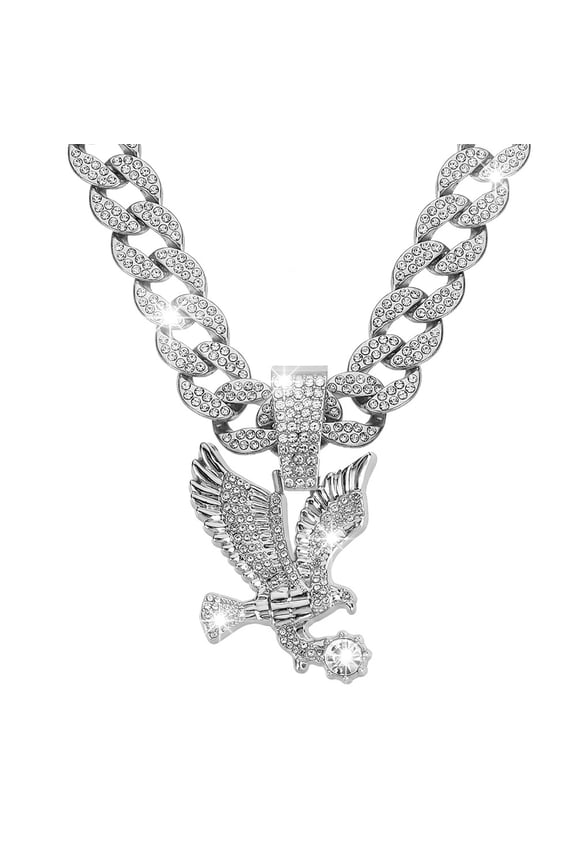 Cuban Pedant Necklace, Iced Out Bling Diamond Jewelry Silver/Gold Hip Hop Cuban Link Chains for Men Women