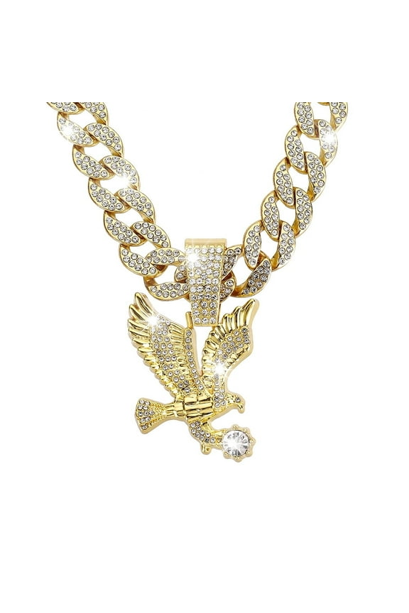 Miami Necklaces Cuban Pedant Necklace, Iced Out Bling Diamond Jewelry Silver/Gold Hip Hop Cuban Link Chains for Men Women