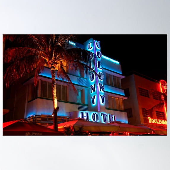 Miami Ocean Drive Poster Wall Art, Modern Wall Decor For Living Room Bedroom, 12x18 UNFRAMED