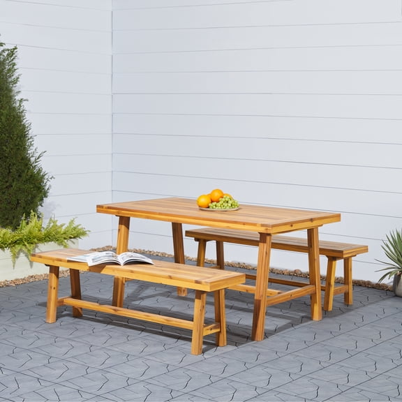 Miami Outdoor Patio Picnic Dining Table - Brown Acacia Hardwood for Backyard Deck & Garden