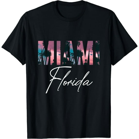 Miami Palm trees Florida Sunset Miami Beach T-Shirt Black Medium