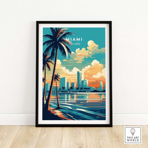 Miami Poster Art Print Travel Poster Home Gift Birthday present Wedding anniversary Wall D