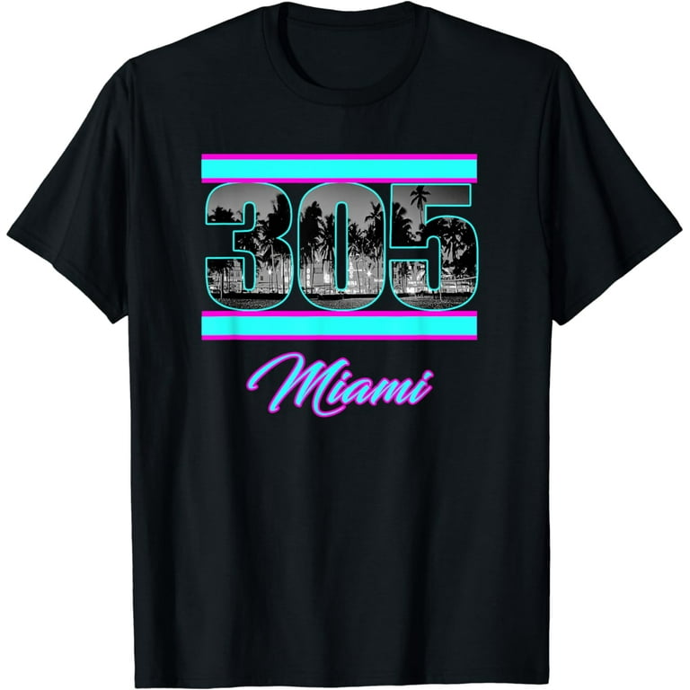 Miami Retro 305 South Beach View 80s Pink & Blue T-Shirt Miami Retro 305 South Beach View 80s Pink & Blue T-Shirt