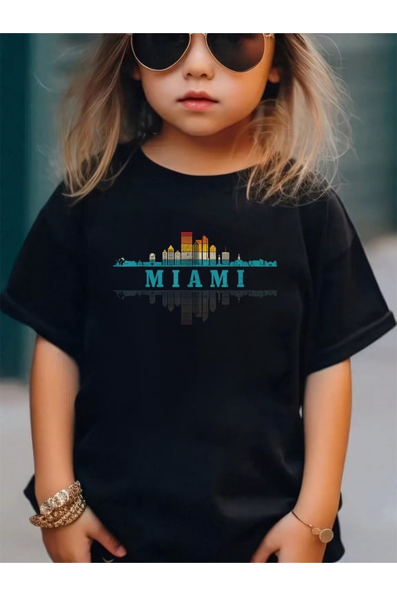 Miami Skyline Florida FL Vintage Pride Retro Kids T-Shirt Kids Graphic T Shirt Casual Cotton Tee