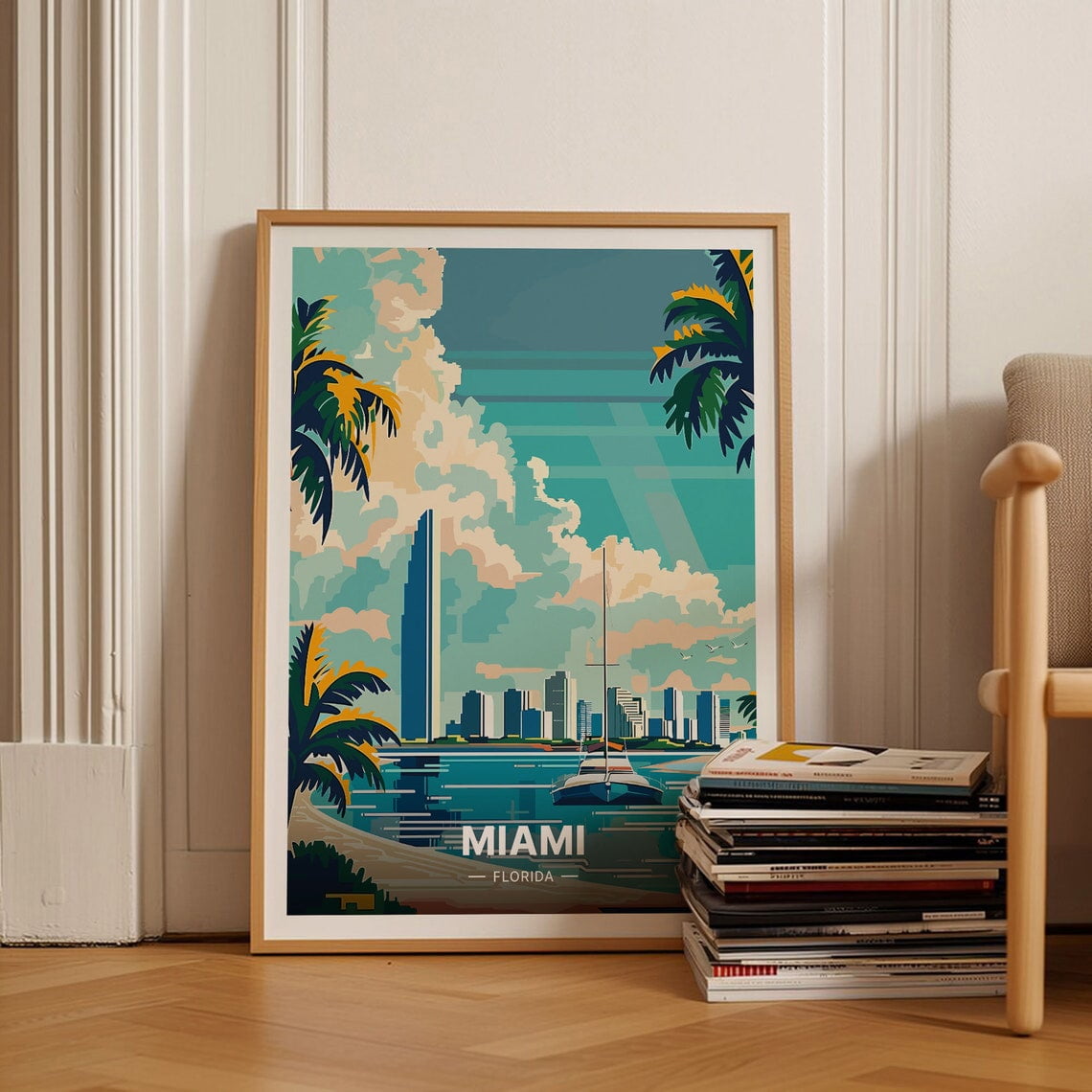 Paper Miami Miami Skyline USA Cityscape Travel Wall Art, Unframed Paper Poster ...