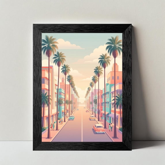 Miami South Beach Poster, Retro Pastel Art Deco Palm City Illustration ...