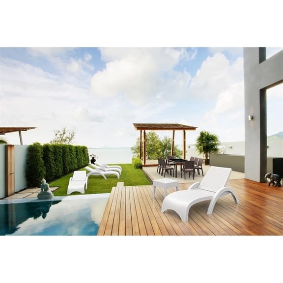 Miami Square Resin Patio Side Table in White, Commercial Grade$$Garden & Patio