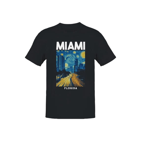 Miami Starry Night Graphic Men's Black T-Shirt