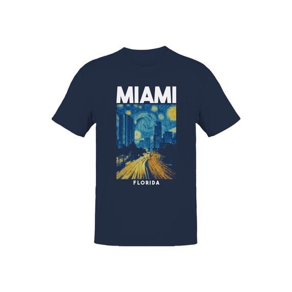 Miami Starry Night Graphic Men's Navy T-Shirt