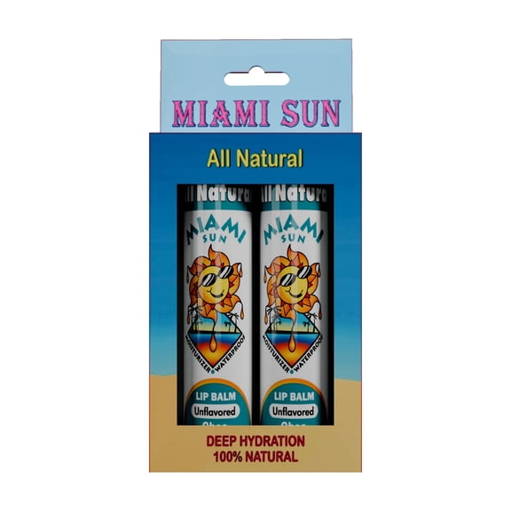Miami Sun Natural Lip Balm – Unflavored – Moisturizing & Hydrating Lip Care with Ghee, Jojoba & Avocado Oils Gift Set (2)