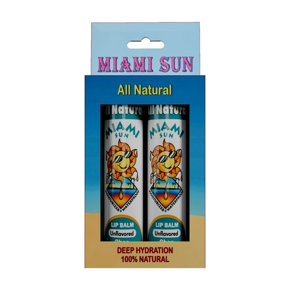 Miami Sun Natural Lip Balm – Unflavored – Moisturizing & Hydrating Lip Care with Ghee, Jojoba & Avocado Oils Gift Set (2)