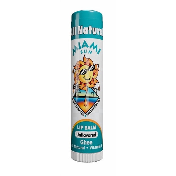Miami Sun Natural Lip Balm Unflavored Moisturizing & Hydrating Lip Care with Ghee, Jojoba & Avocado Oils (1 pcs)